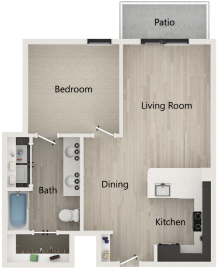 a floor plan of a one bedroom apartment at The  Conley