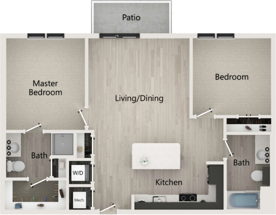 a floor plan of a two bedroom apartment at The  Conley