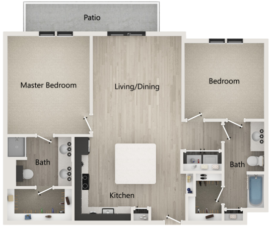 floor plan image of the two bedroom apartment at The  Conley