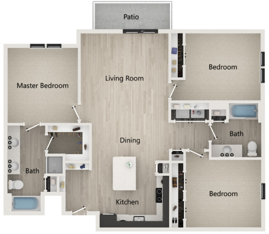 the floor plan for a two bedroom apartment at The  Conley